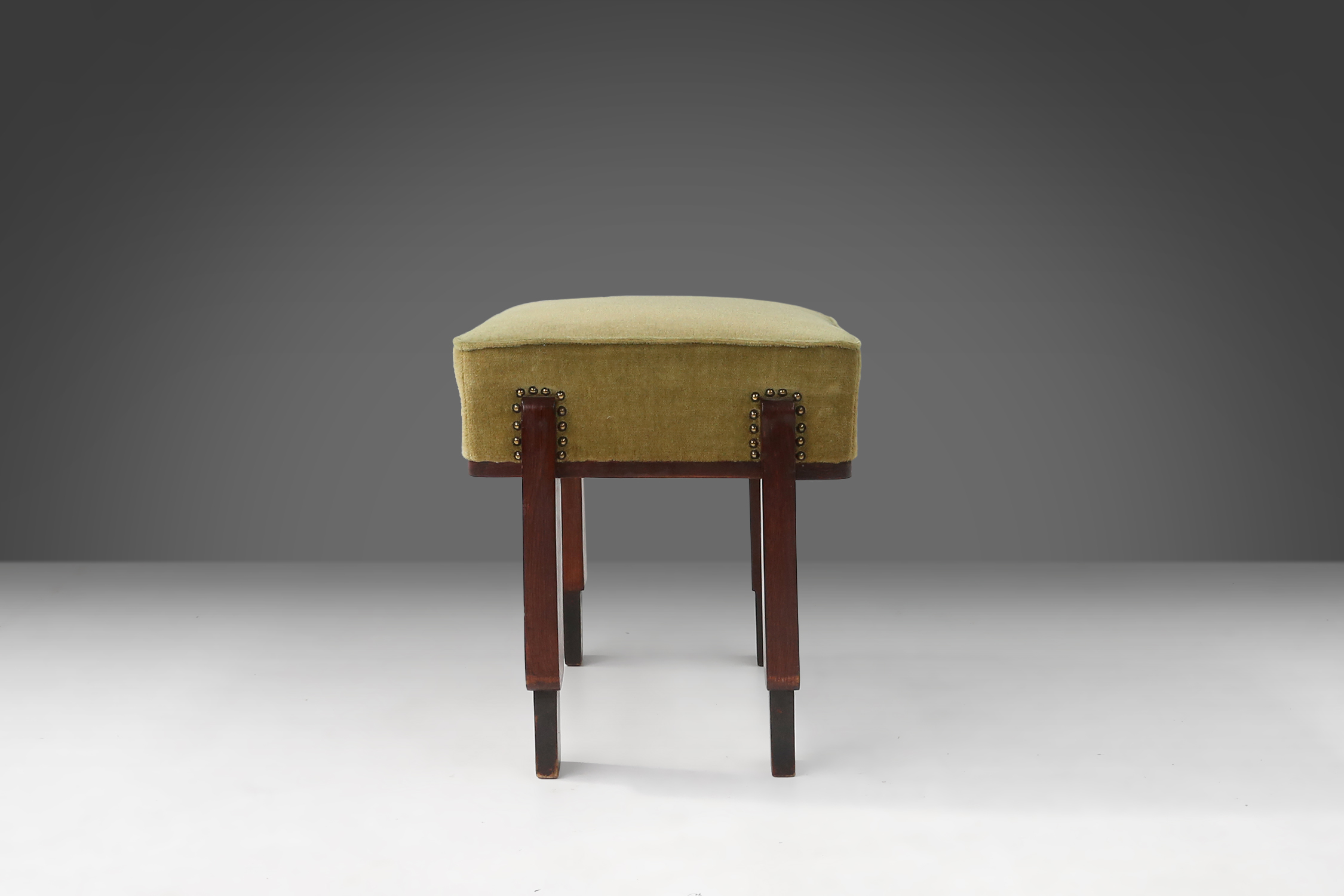 3 Elegant art deco stool /pouf with green upholstery, France 1930sthumbnail